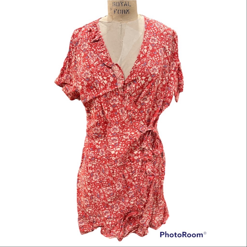 The Drop Printed Wrap Dress with Ruffle Detail L NWT